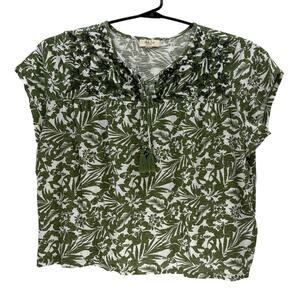 Style & Co Cotton Blend Green White Floral Short Sleeve Top Women 2X Shirt